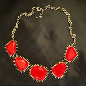 Vintage Red Lucite Gold Tone Statement Necklace